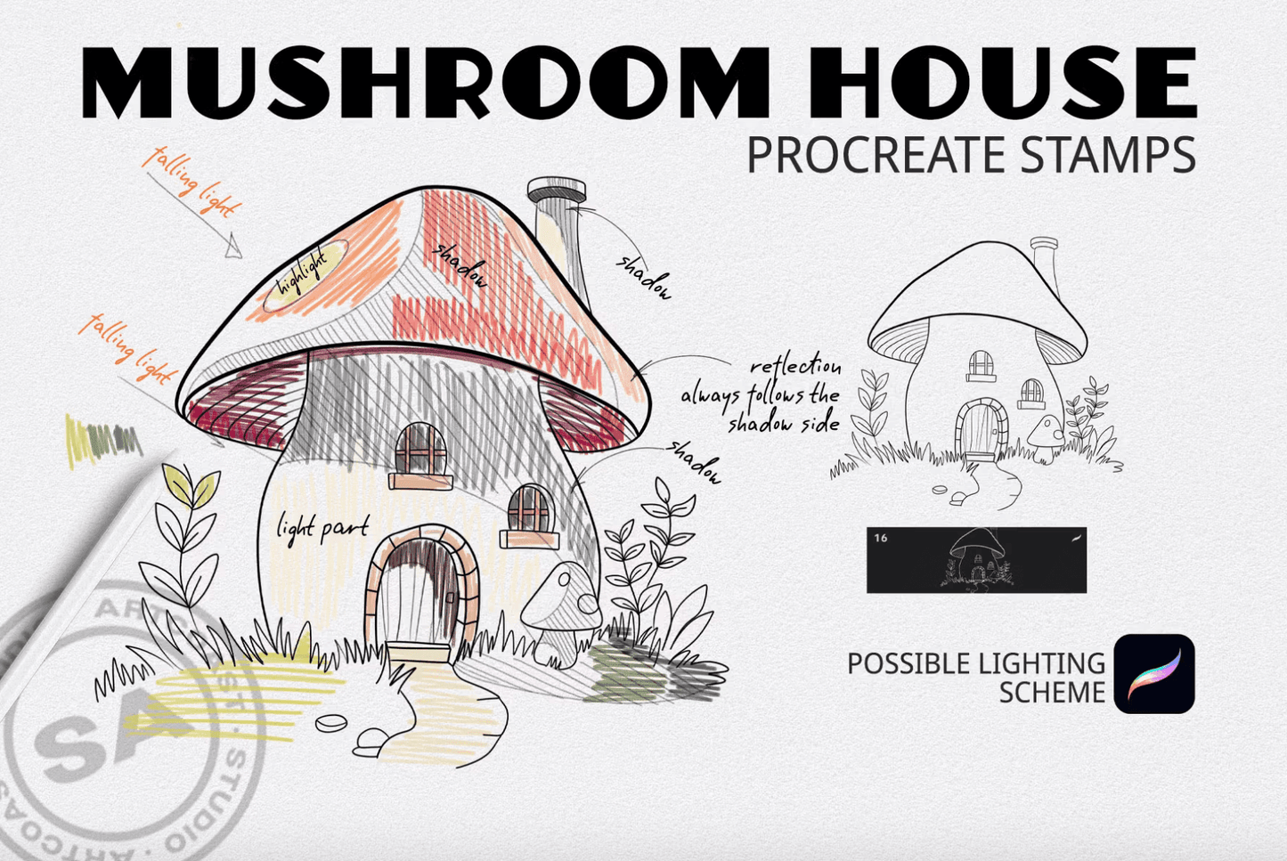 505 Mushroom House Procreate Stamps - whaledesign
