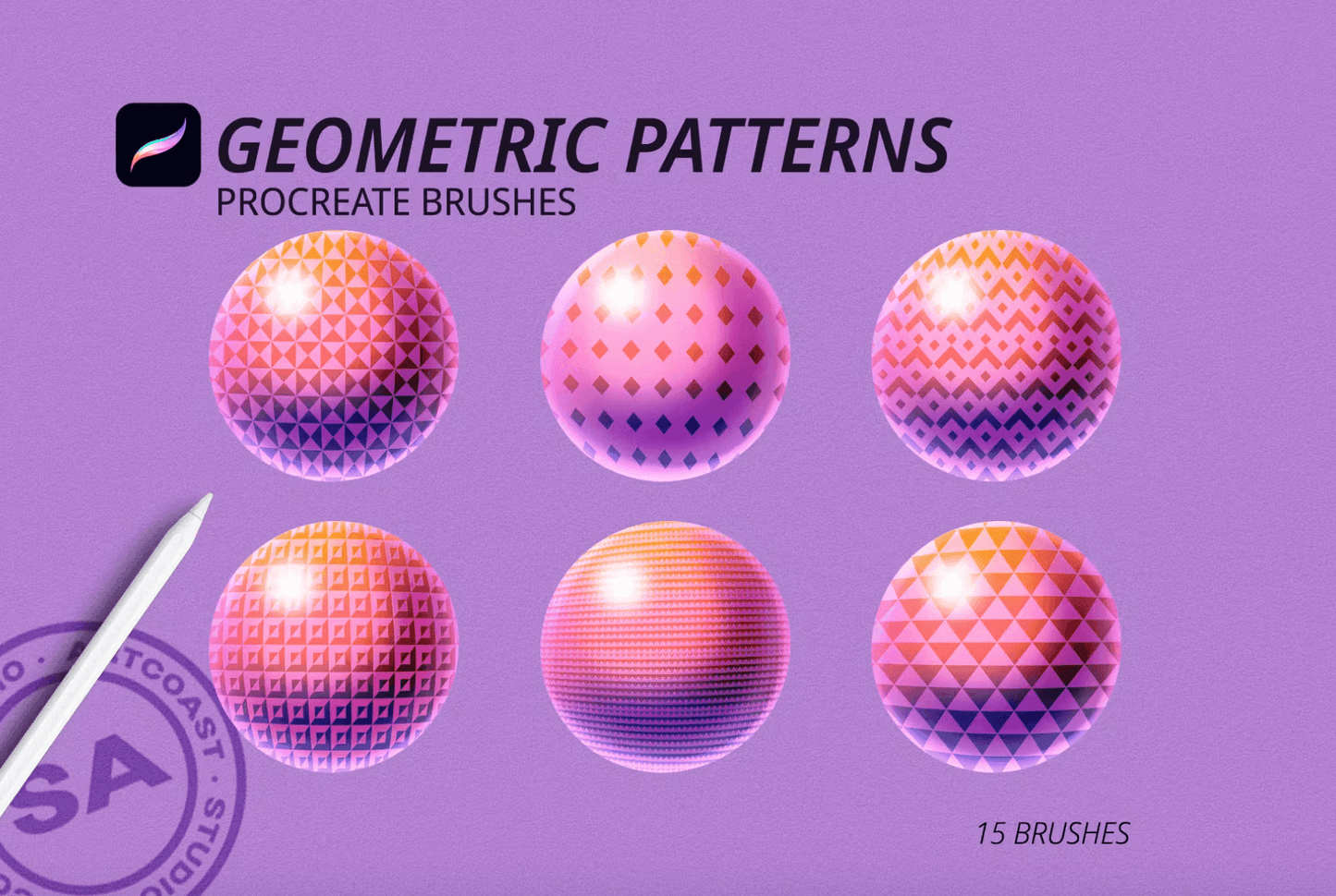 506 Geometric Patterns for Procreate - whaledesign