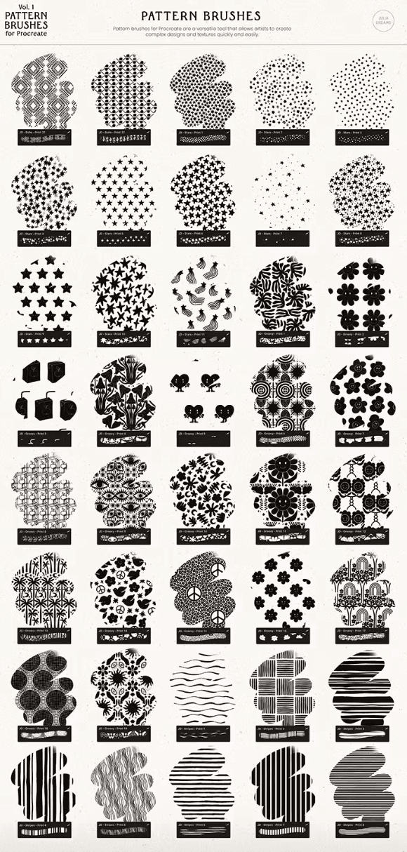 510 Pattern Brushes for Procreate Vol 1 - whaledesign