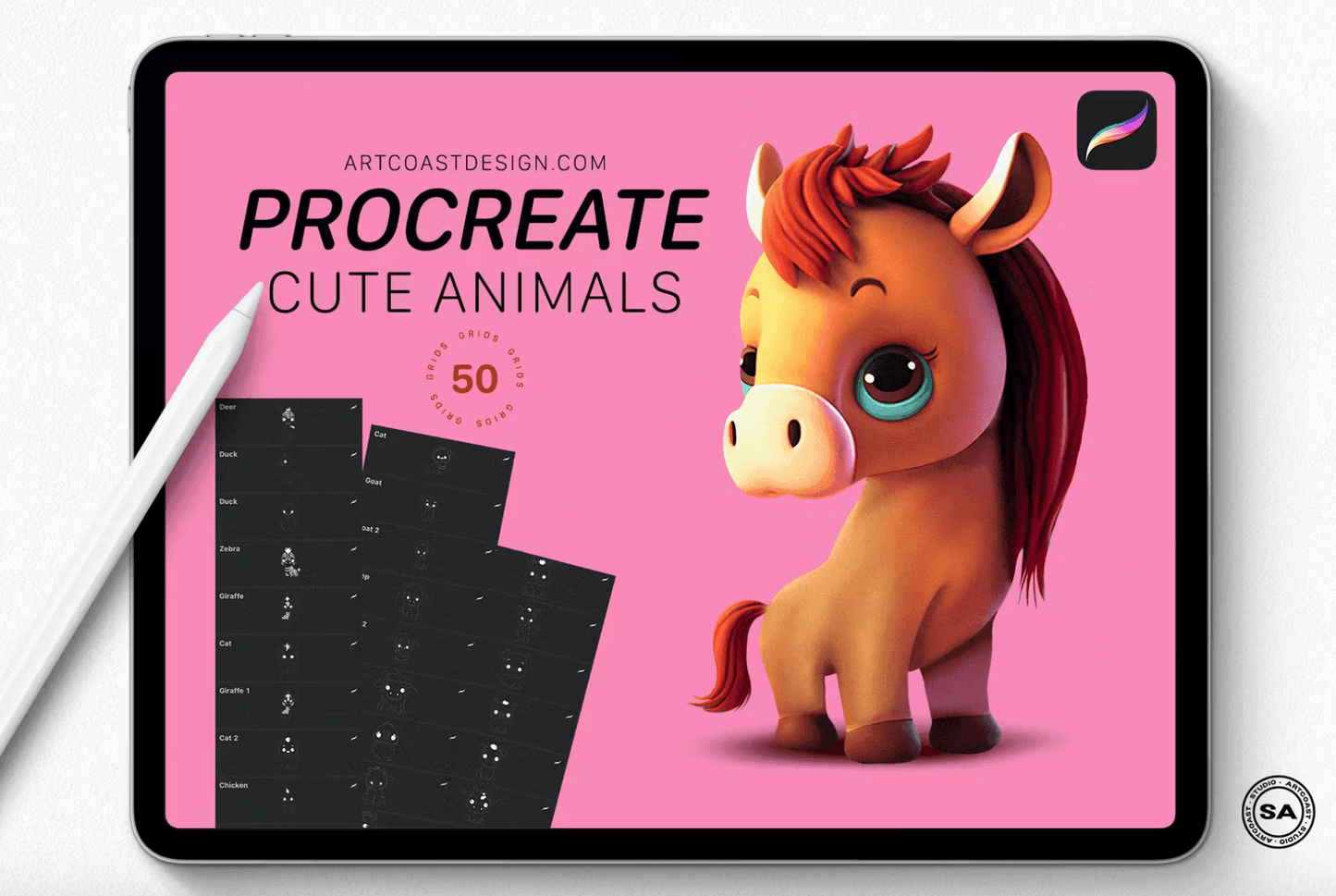 542Procreate Cute Animals Grids - whaledesign