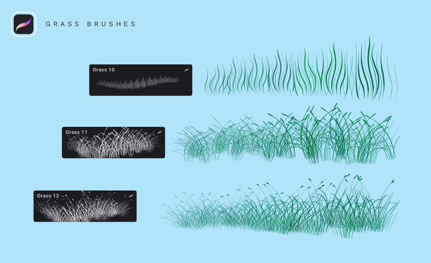 557 Grass Procreate Brushes - whaledesign