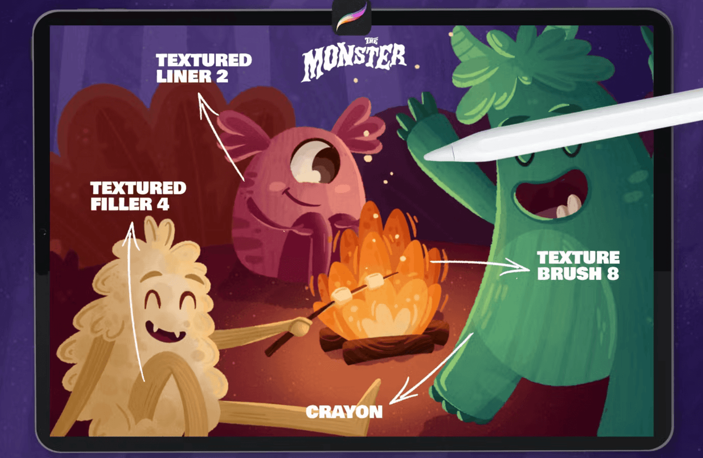 592 The Monster: Procreate Brushes - whaledesign
