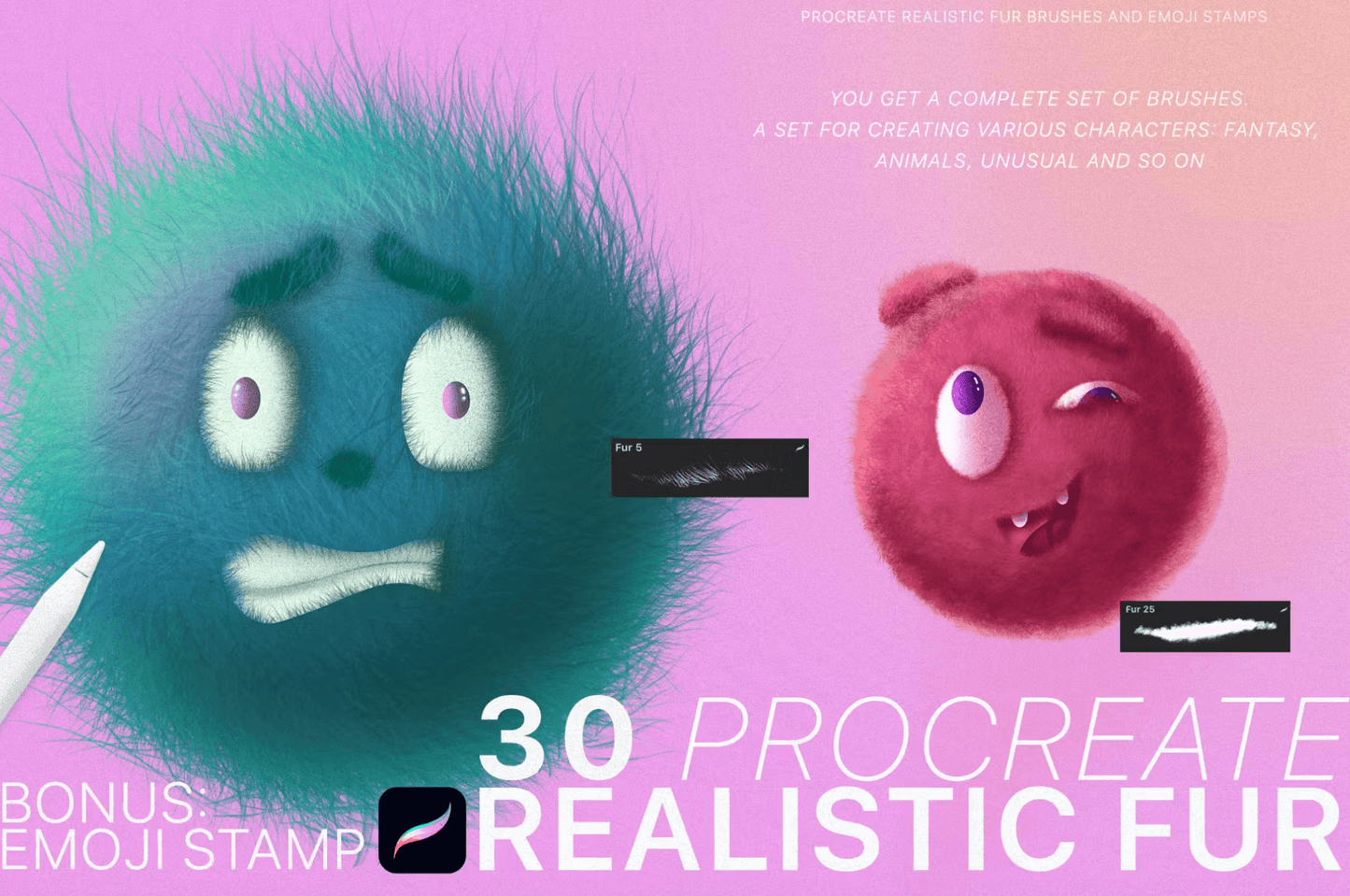 621 Procreate Realistic Fur & Emoji - whaledesign