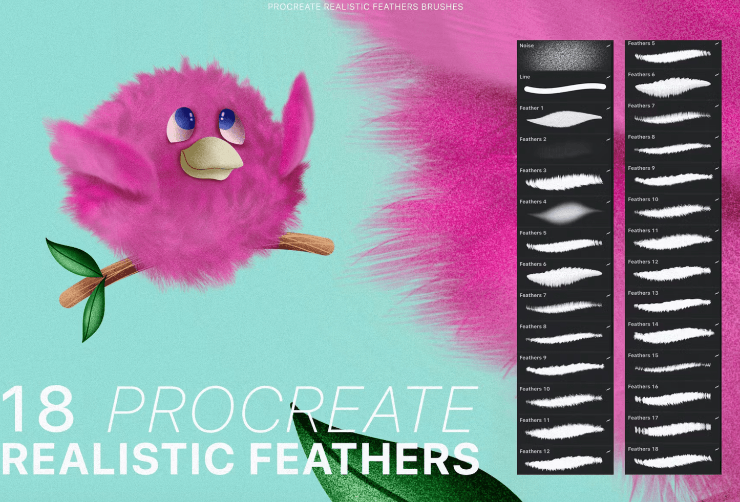 622 Procreate Realistic Feather Brushes - whaledesign