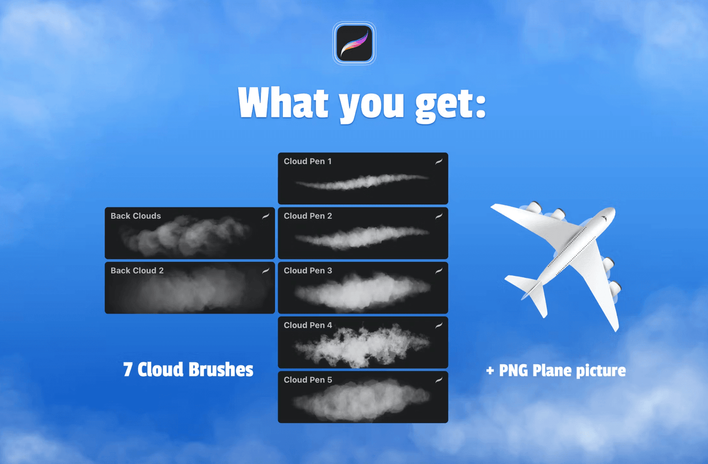 623 Clouds Procreate Brushes - whaledesign