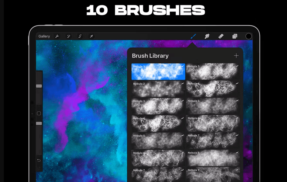 636 Procreate Nebula Space Brushes - whaledesign