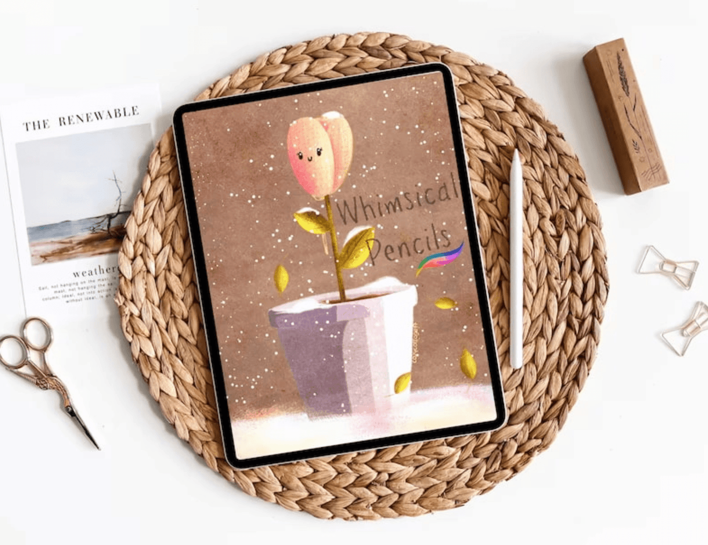 727 Procreate Childlike Vintage Pencil and Crayon Set - whaledesign