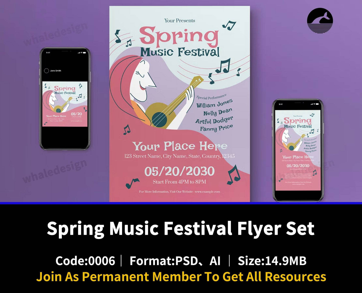 6Pink Mid Century Spring Music Festival Flyer Set - whaledesign