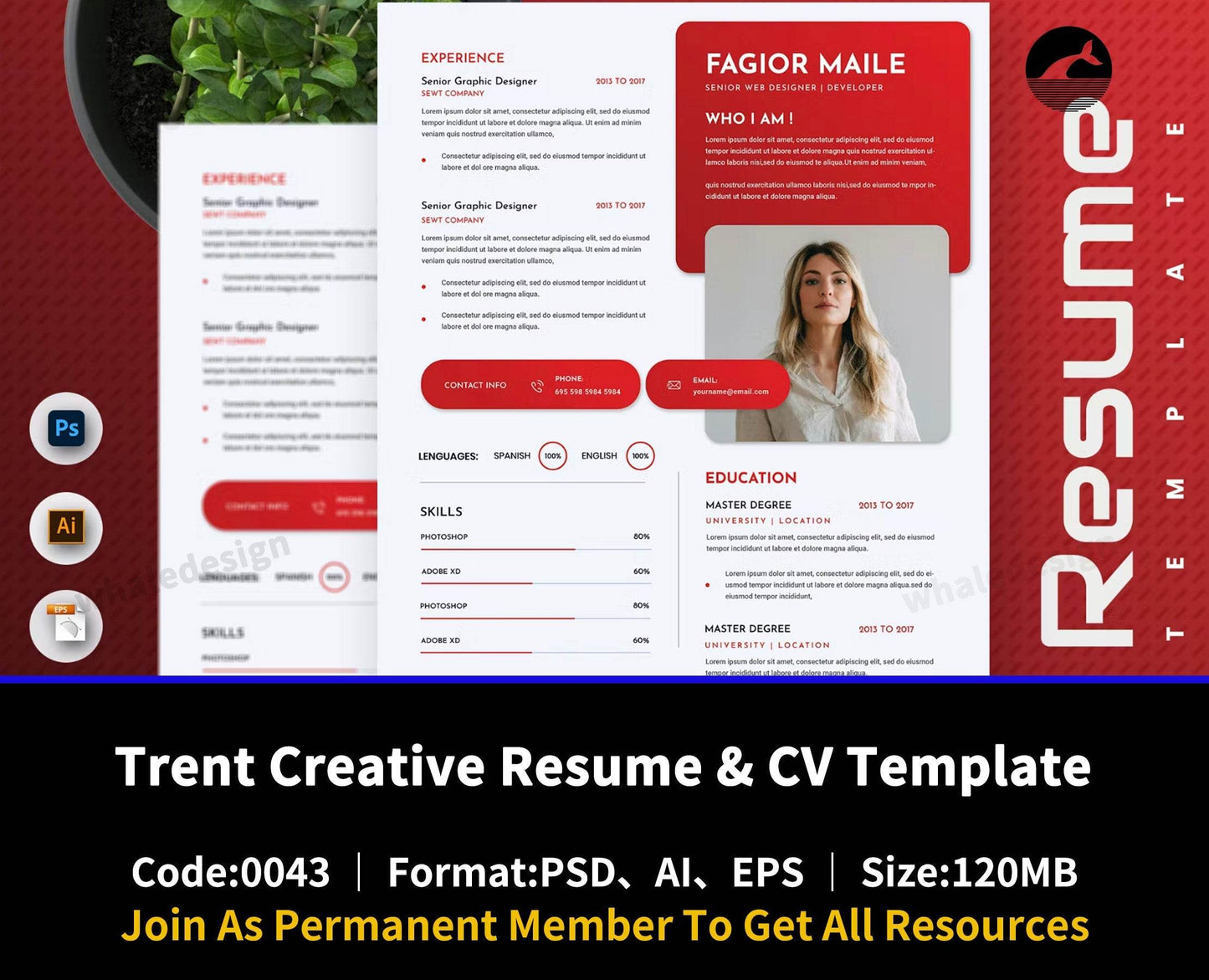 43Trent Creative Resume & CV Template - whaledesign