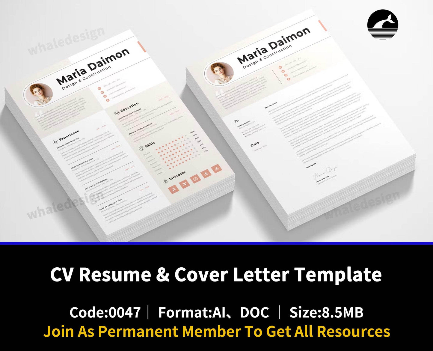 47CV Resume & Cover Letter Template - whaledesign