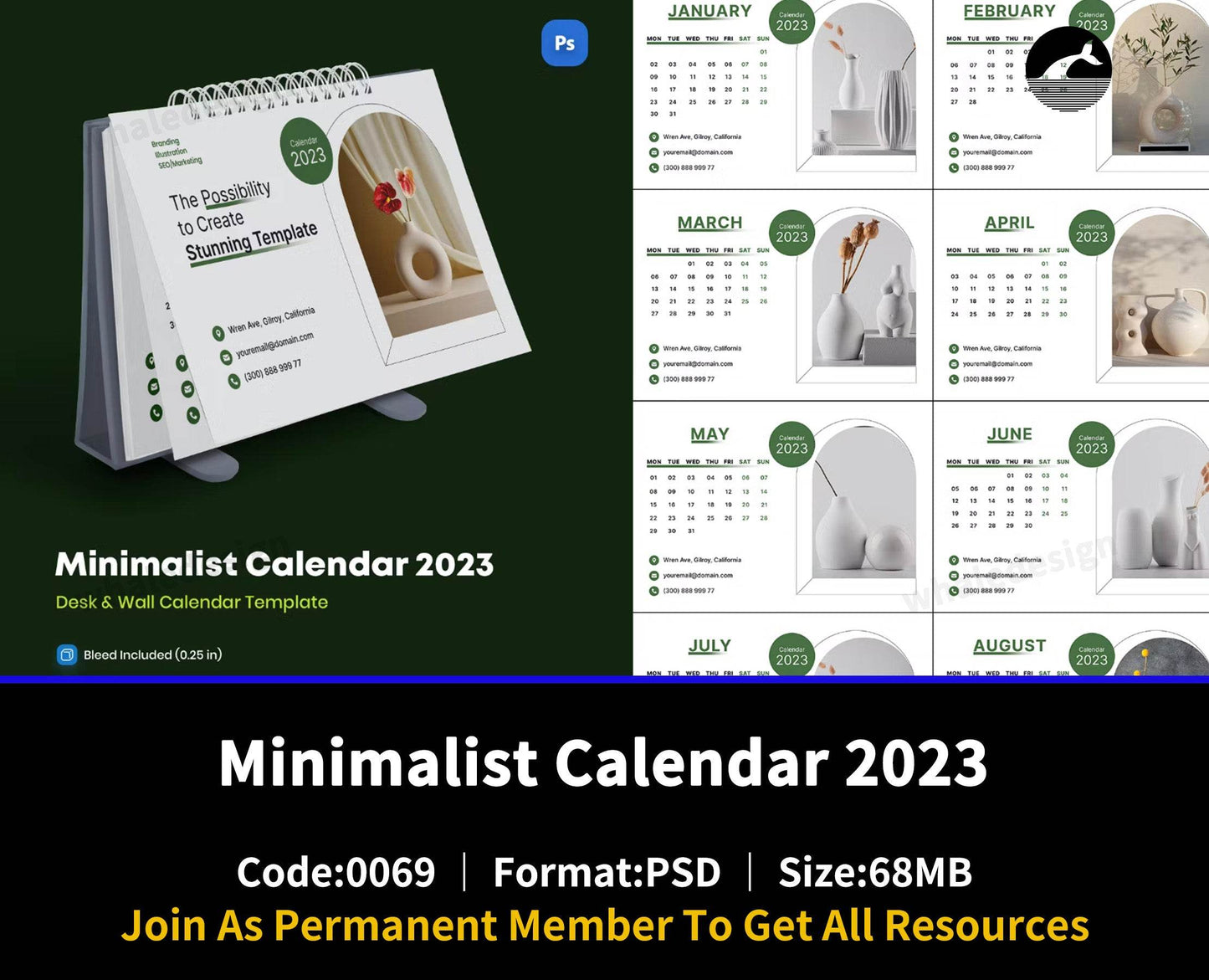 69Minimalist Calendar 2023 - whaledesign