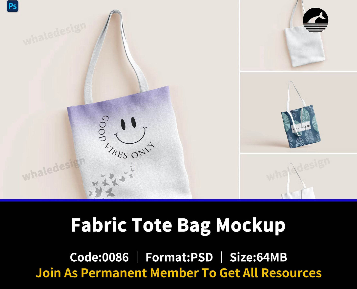 86Fabric Tote Bag Mockup - whaledesign