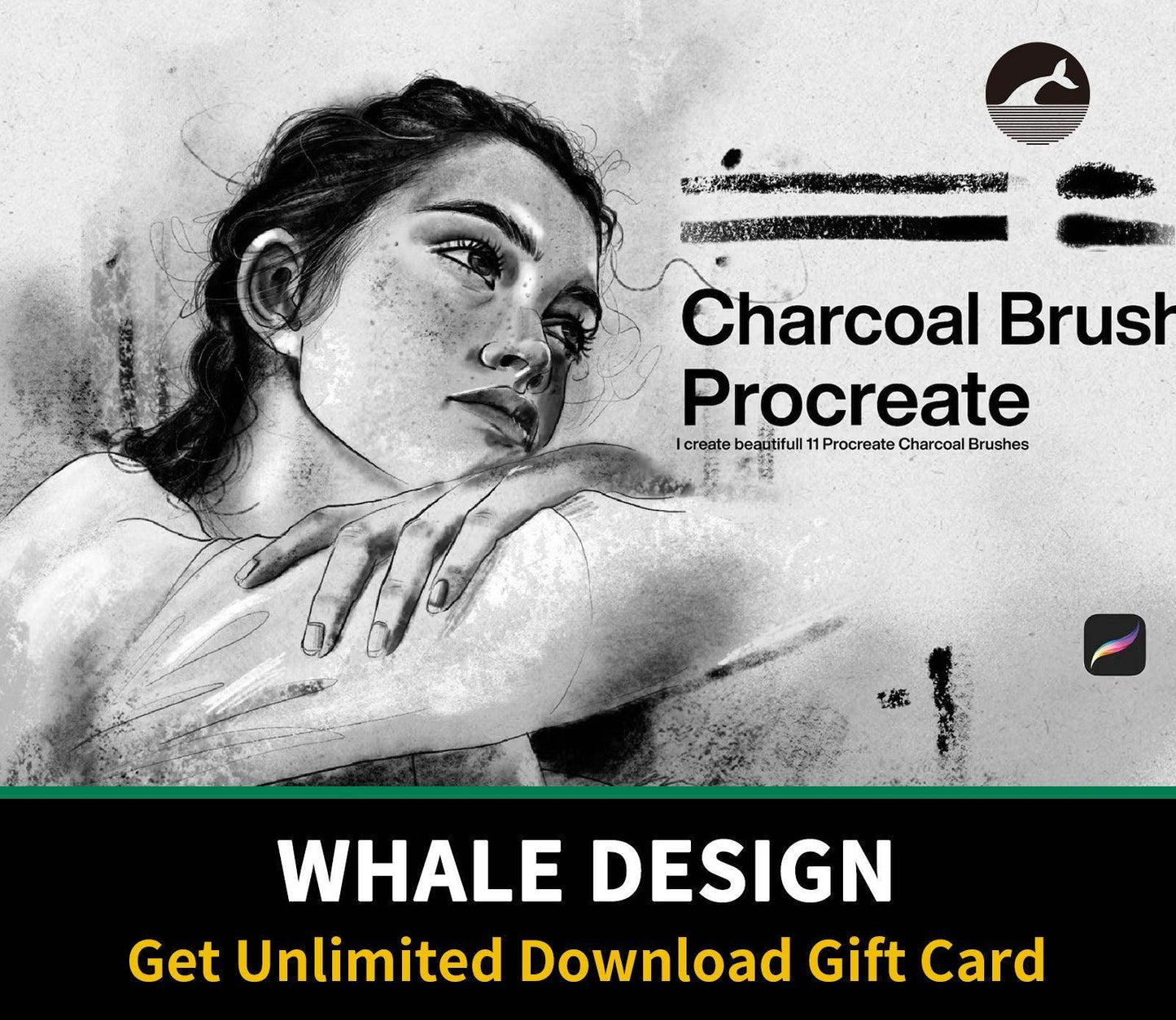 546 10 Charcoal Brushes Procreate - whaledesign