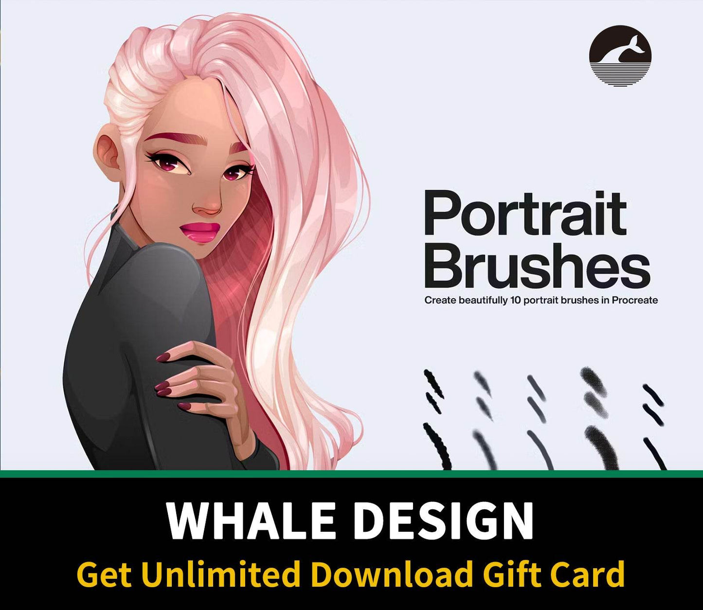 599 10 Portrait Brushes Procreate - whaledesign
