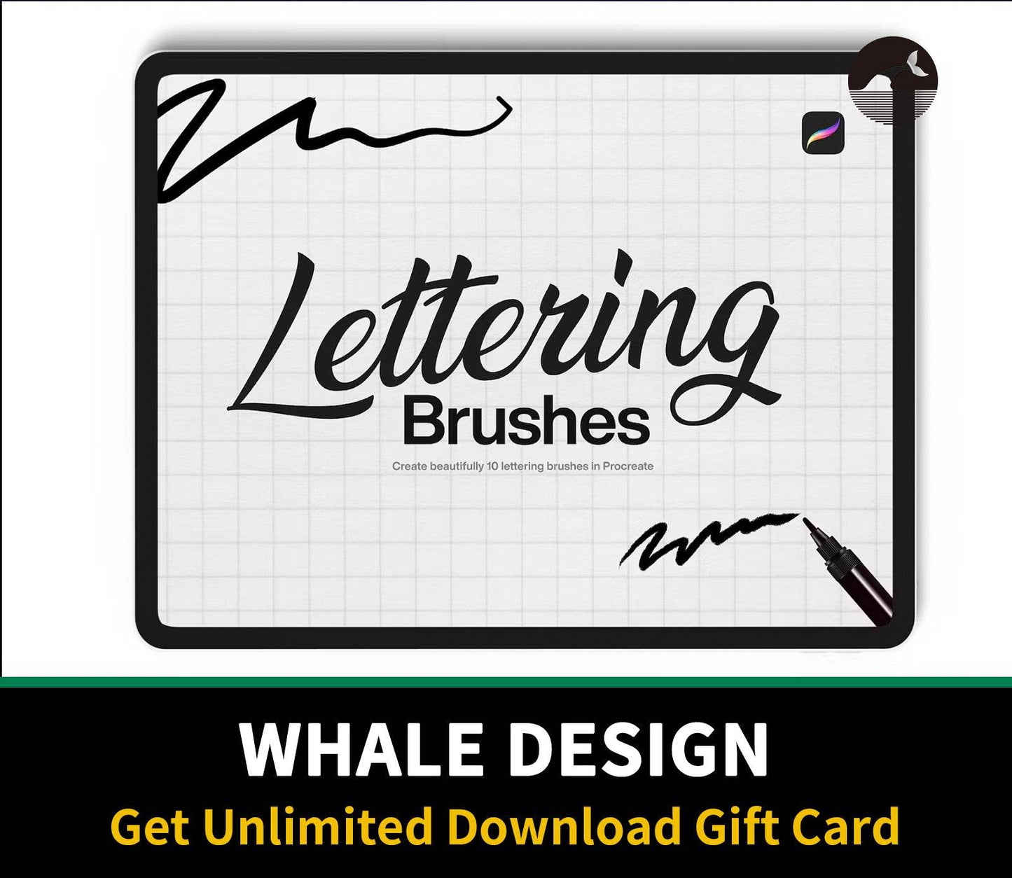 603 10 Lettering Brushes Procreate - whaledesign