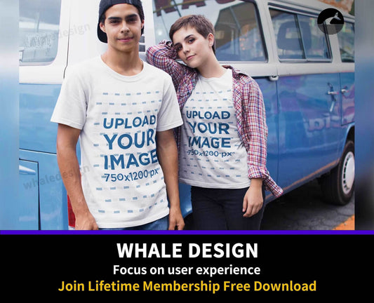 177Couple Wearing Different Round Neck Tees Mockup - whaledesign