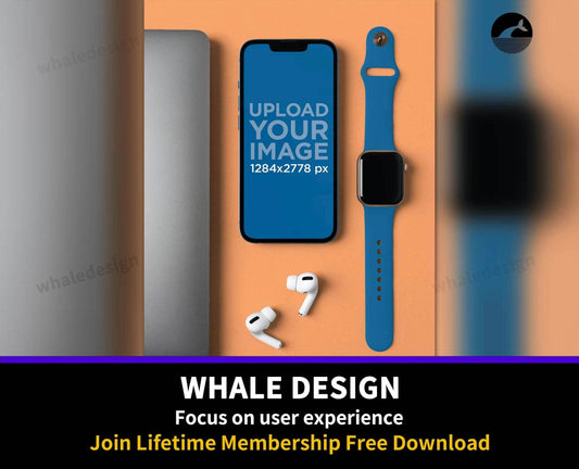 181Mockup of an iPhone 13 Placed Among Some Other Dev - whaledesign