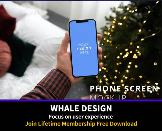 190POV Phone in Hand Screen Mockup Christmas Mood - whaledesign