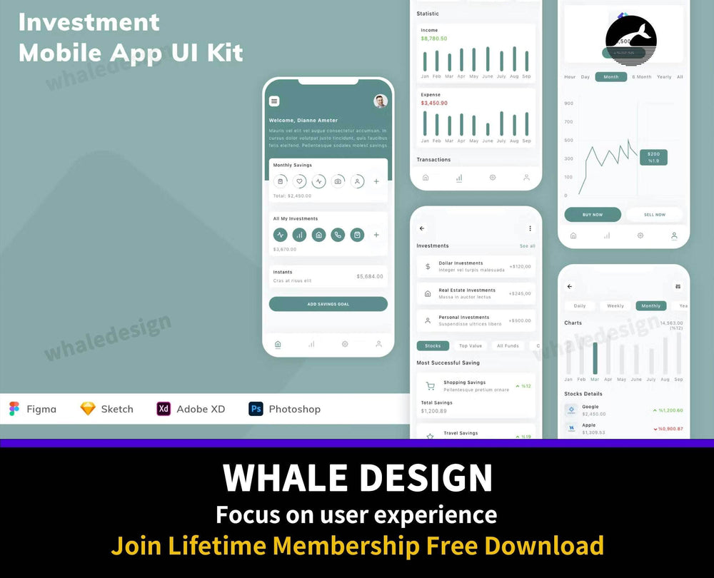 233Investment Mobile App UI Kit - whaledesign