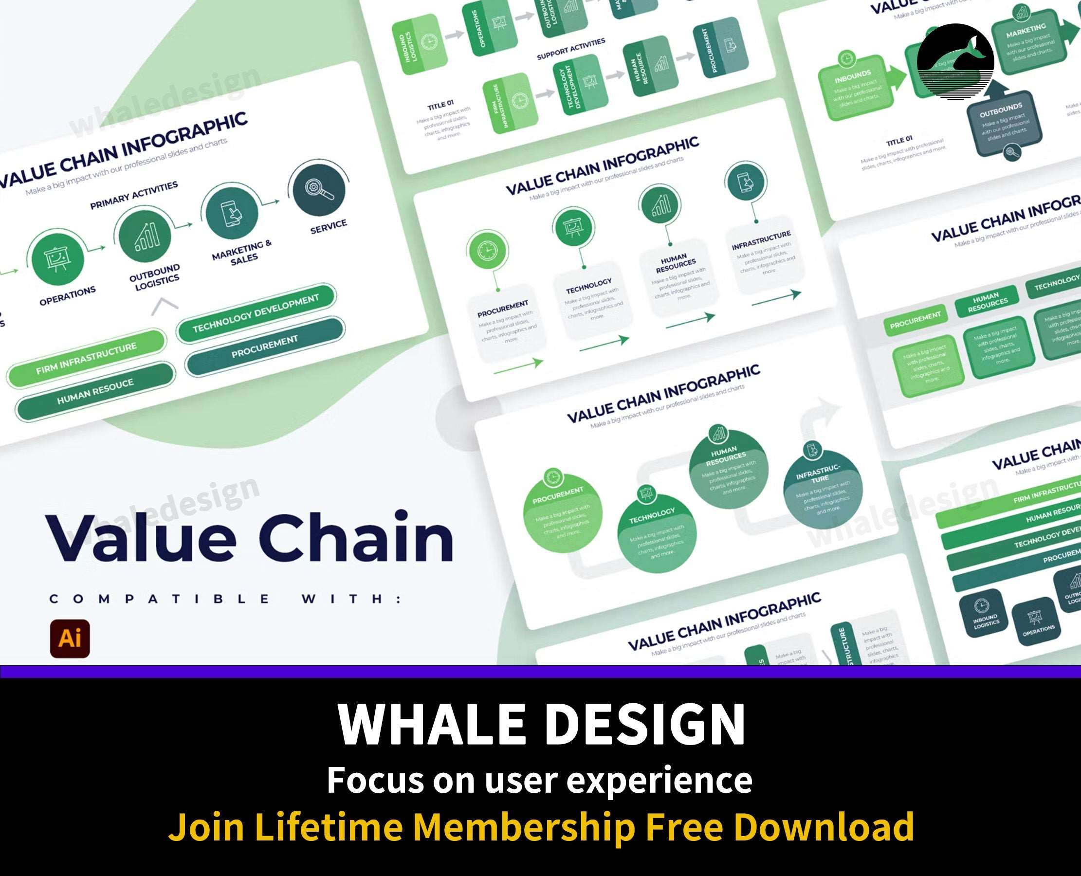 256Business Value Chain Illustrator Infographics