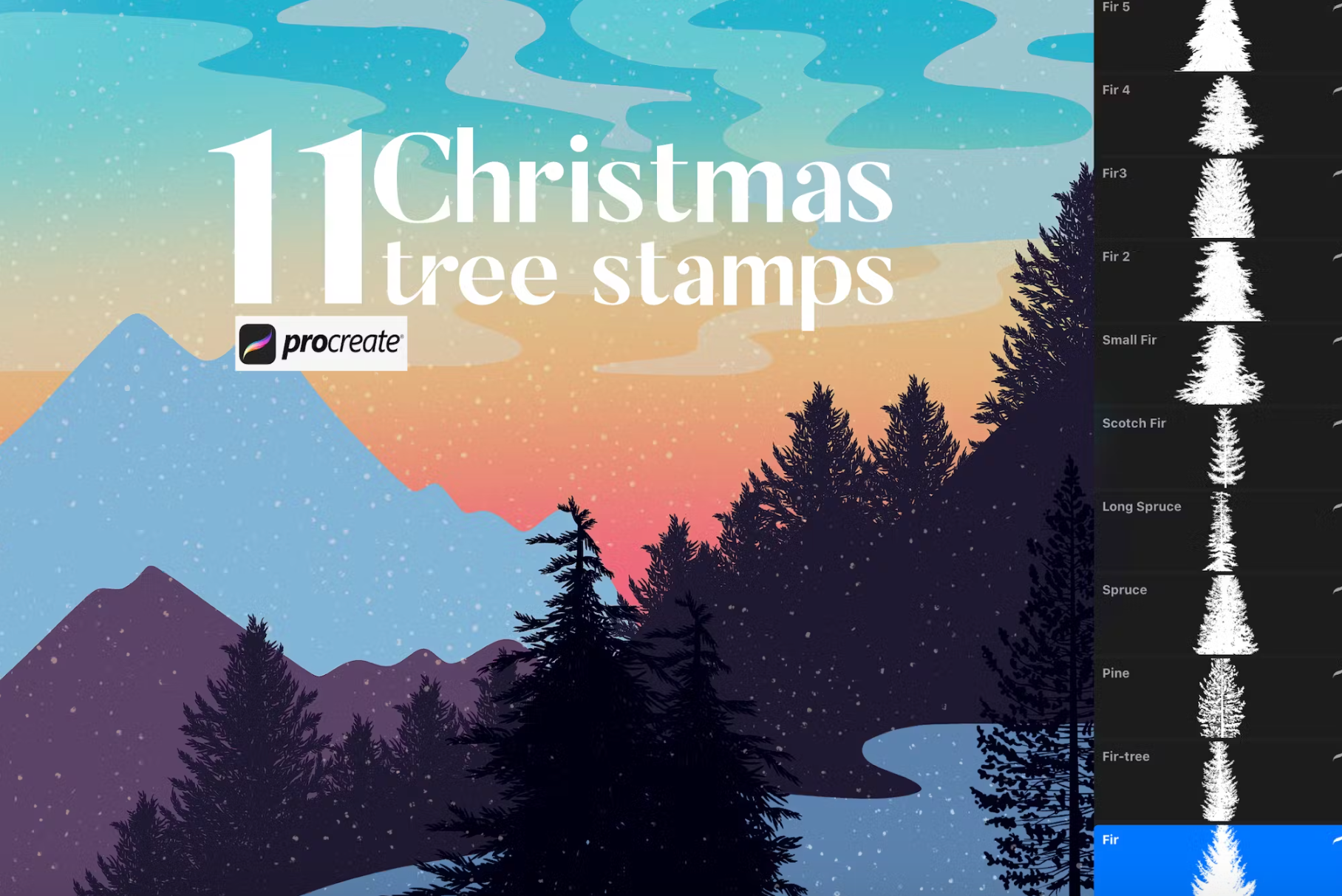 653 11 Christmas tree stamps for Procreate - whaledesign