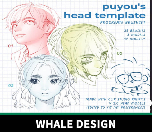 764 Puyou's Head Template - Procreate Brush Set - whaledesign