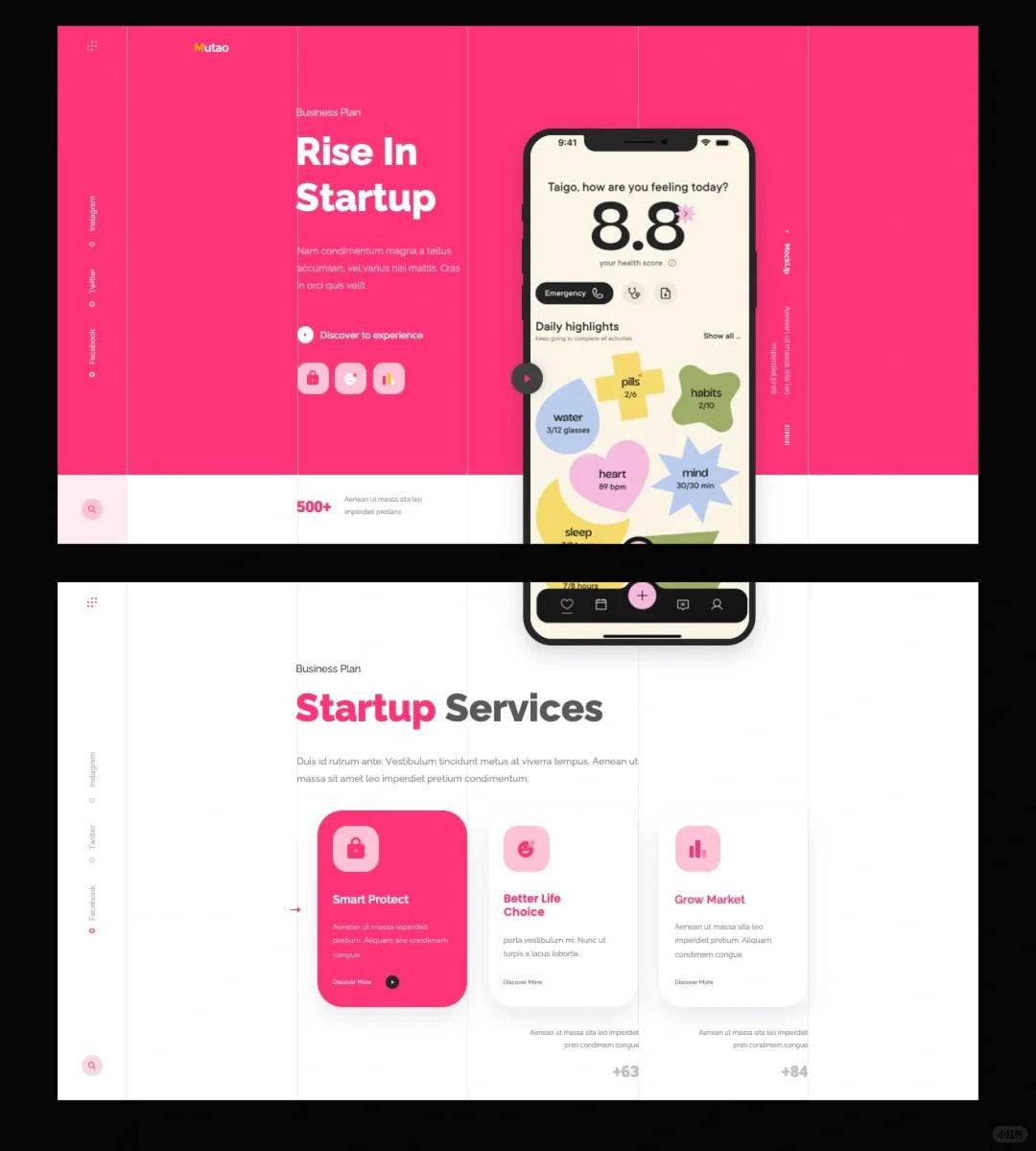 1030 Pink and white color matching PPT template - whaledesign