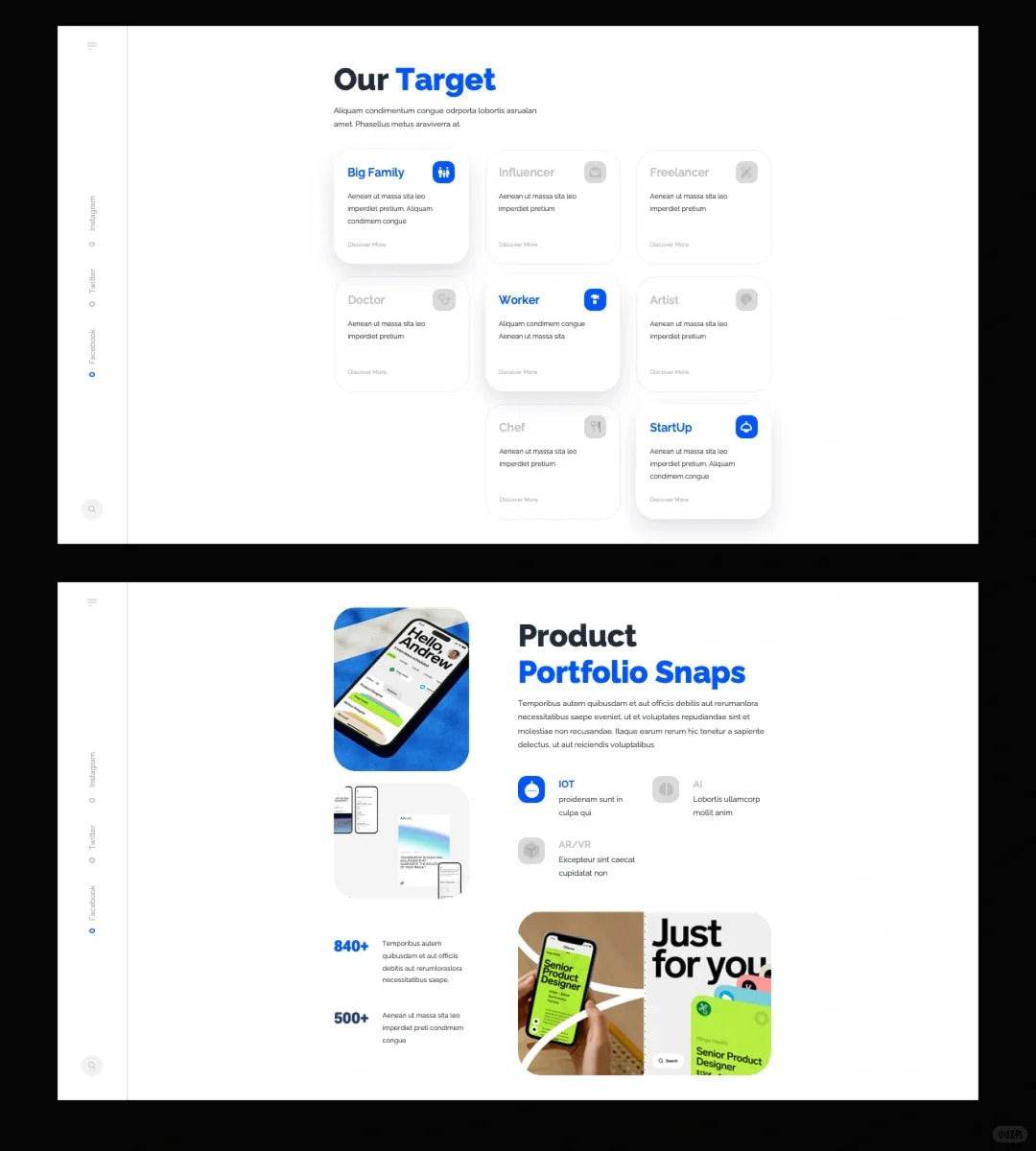 1031 Blue and white color matching simple sense PPT template - whaledesign