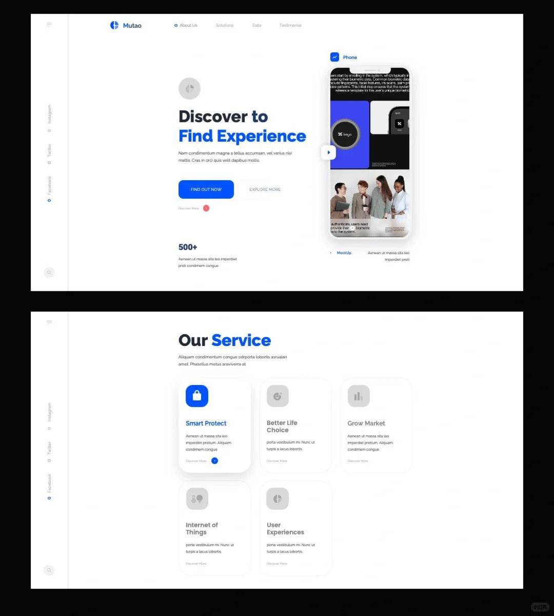 1031 Blue and white color matching simple sense PPT template - whaledesign
