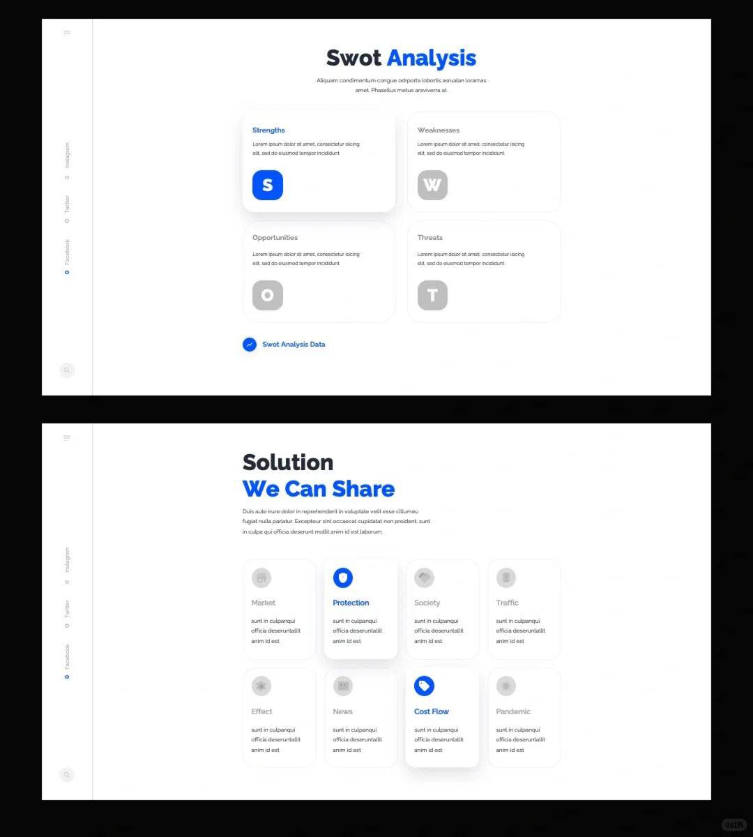 1031 Blue and white color matching simple sense PPT template - whaledesign