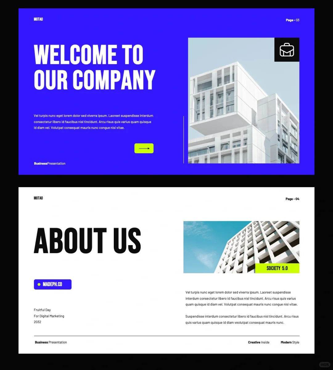 1034 Green and purple color matching super simple PPT template - whaledesign