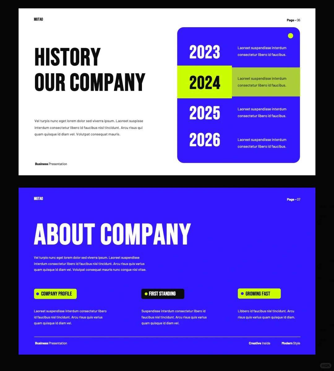 1034 Green and purple color matching super simple PPT template - whaledesign