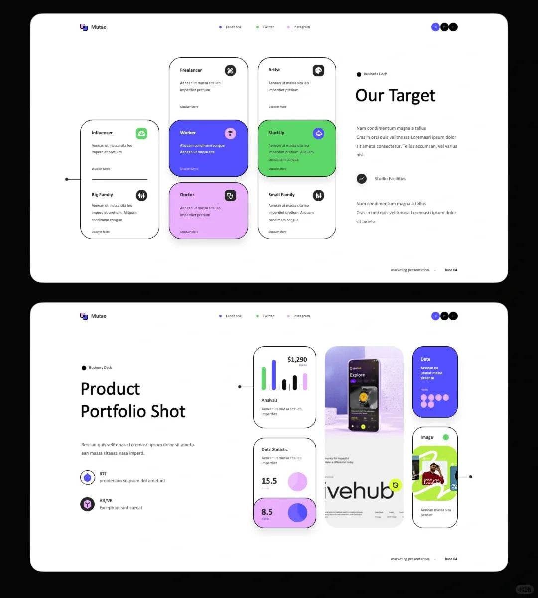 1035 Simple stroke style PPT template - whaledesign