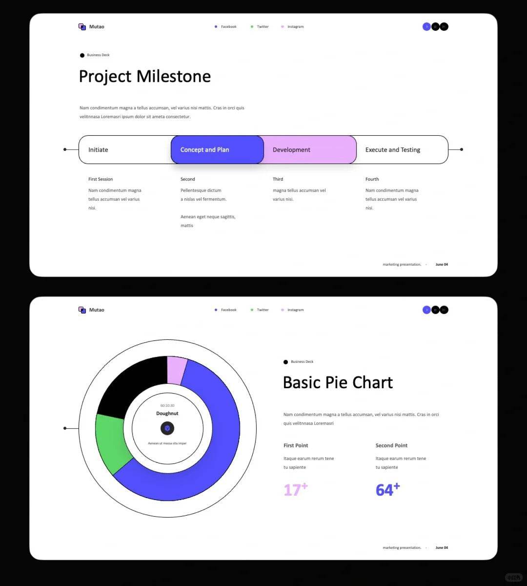1035 Simple stroke style PPT template - whaledesign
