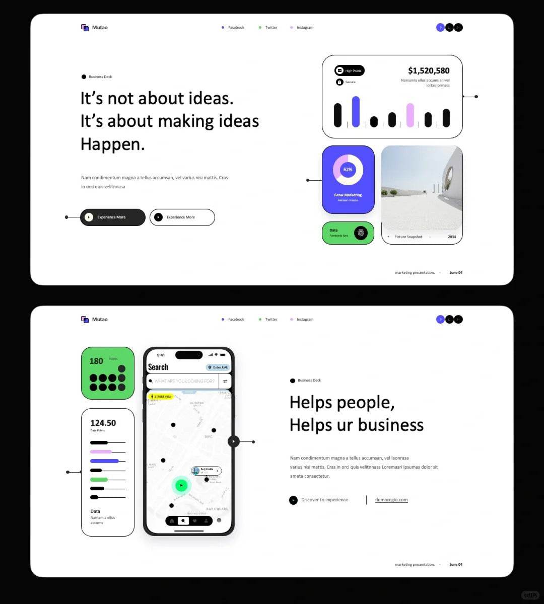 1035 Simple stroke style PPT template - whaledesign