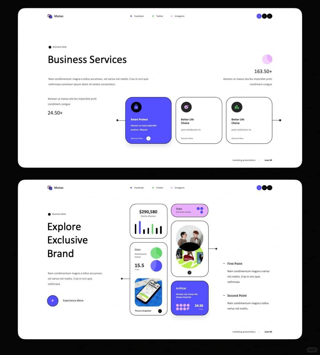 1035 Simple stroke style PPT template - whaledesign