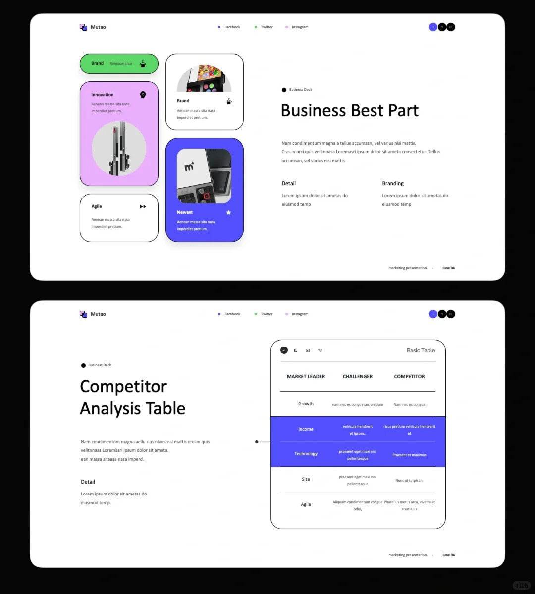 1035 Simple stroke style PPT template - whaledesign