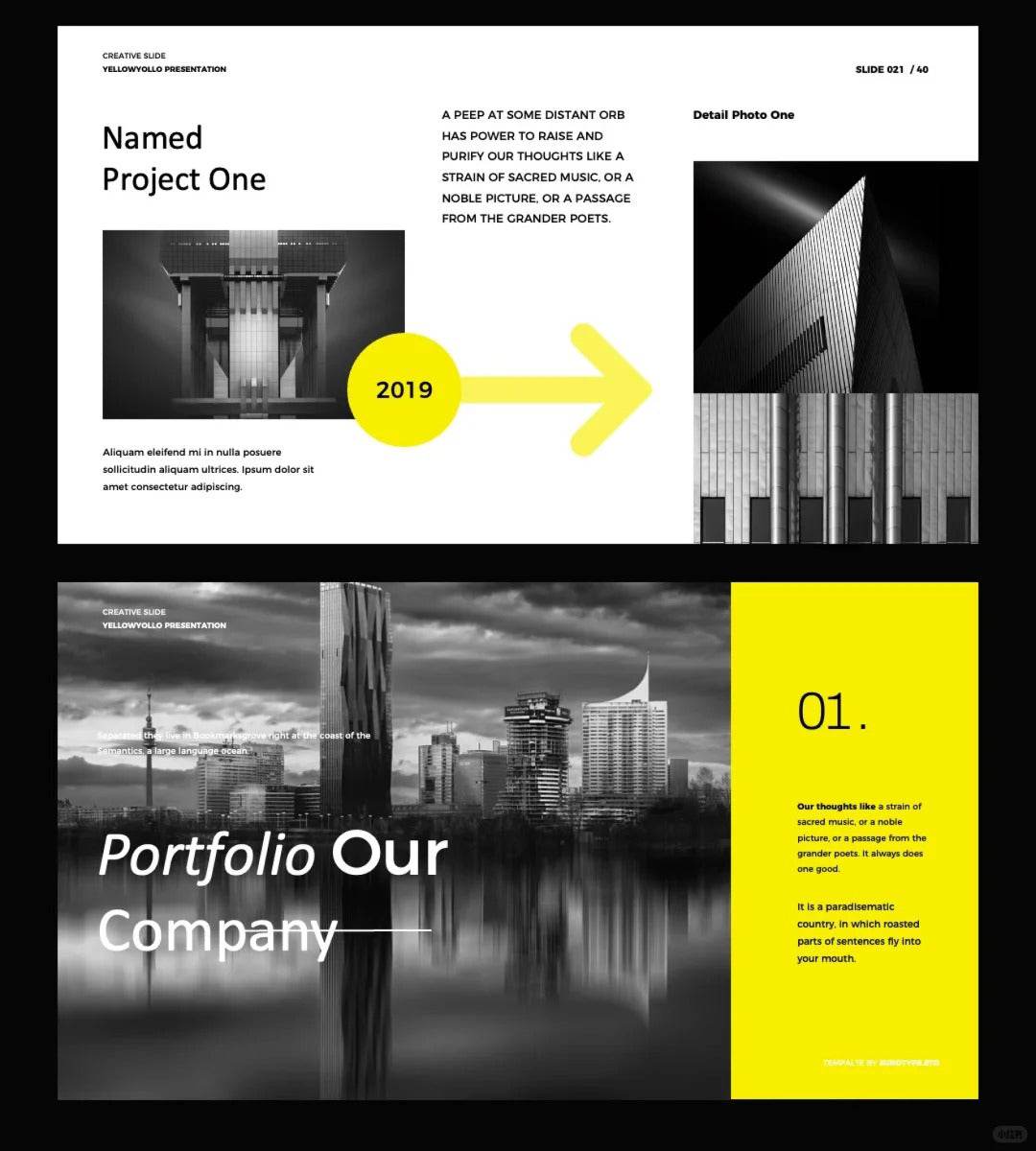 1041 Black and yellow color matching high-end PPT template - whaledesign