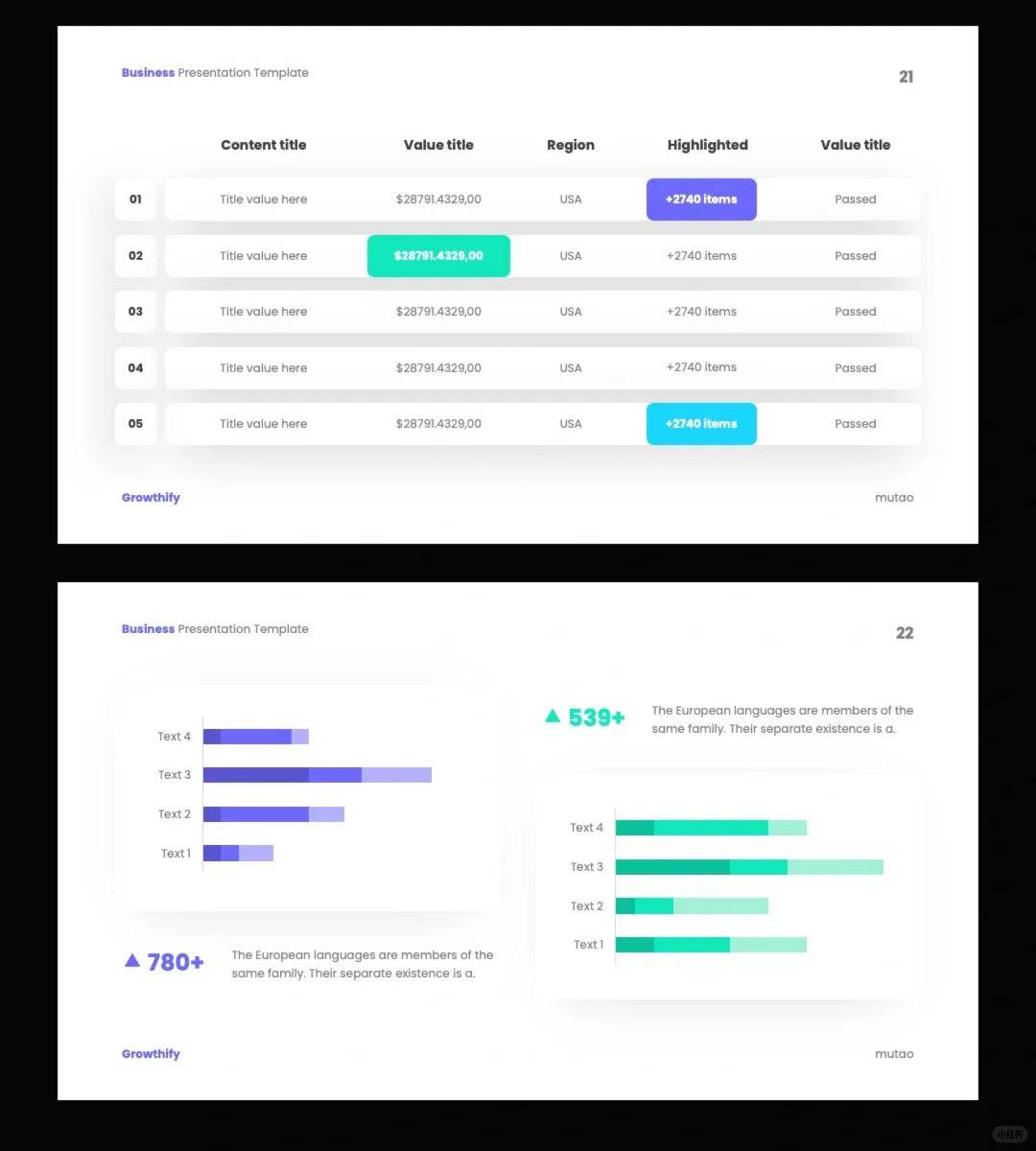 1042 Green and purple color matching small fresh PPT template - whaledesign