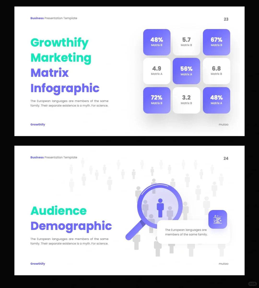 1042 Green and purple color matching small fresh PPT template - whaledesign