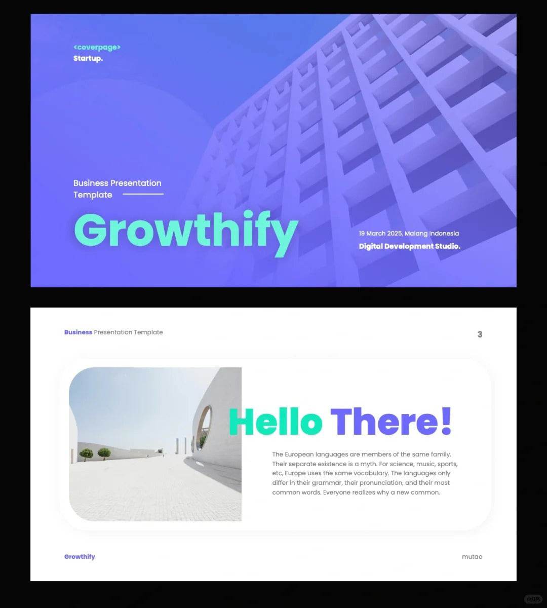 1042 Green and purple color matching small fresh PPT template - whaledesign