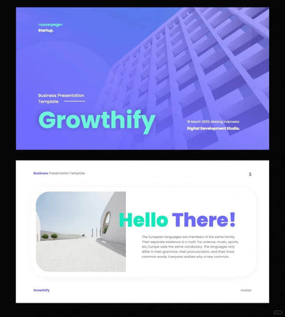 1042 Green and purple color matching small fresh PPT template - whaledesign