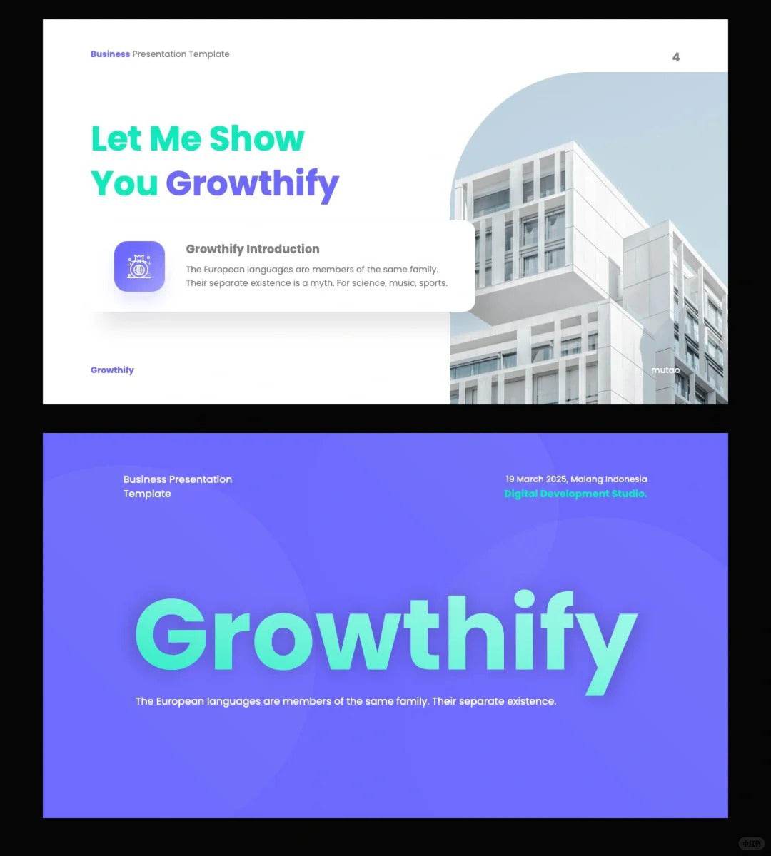 1042 Green and purple color matching small fresh PPT template - whaledesign