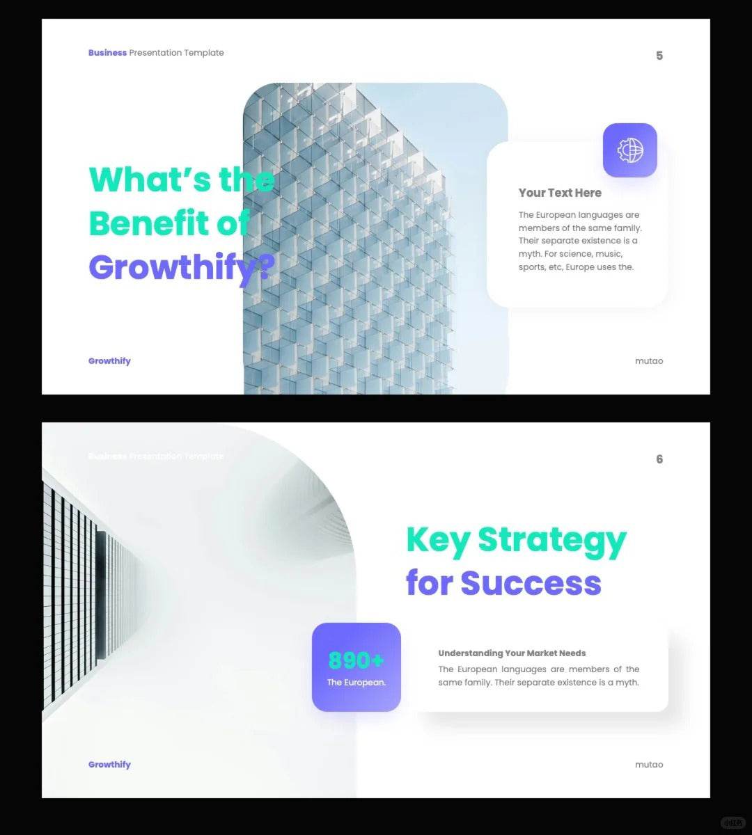 1042 Green and purple color matching small fresh PPT template - whaledesign