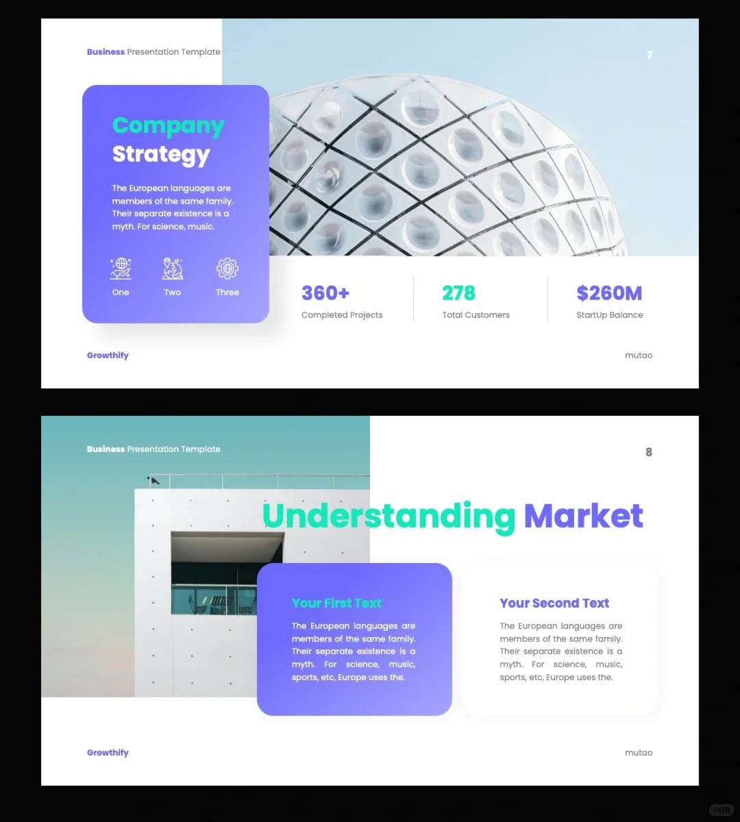 1042 Green and purple color matching small fresh PPT template - whaledesign