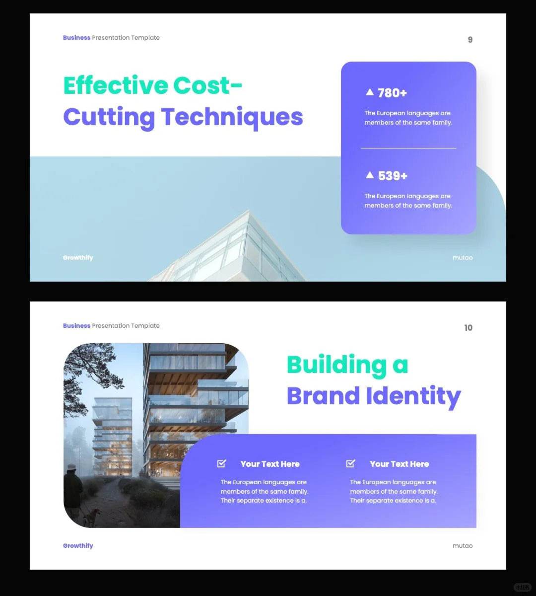 1042 Green and purple color matching small fresh PPT template - whaledesign