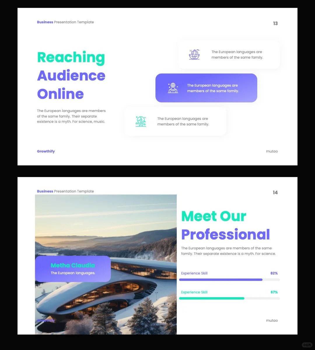 1042 Green and purple color matching small fresh PPT template - whaledesign