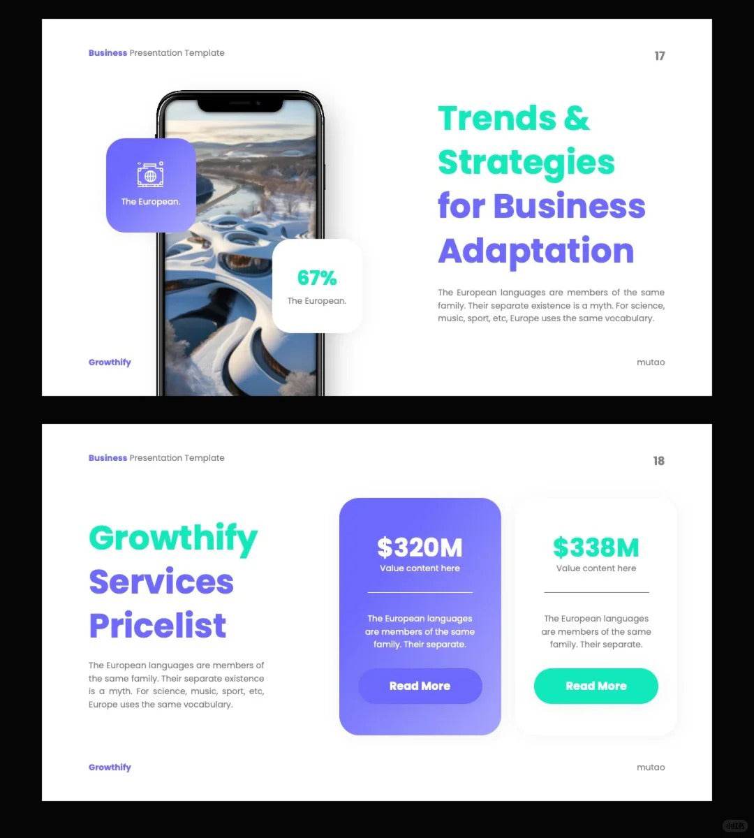 1042 Green and purple color matching small fresh PPT template - whaledesign