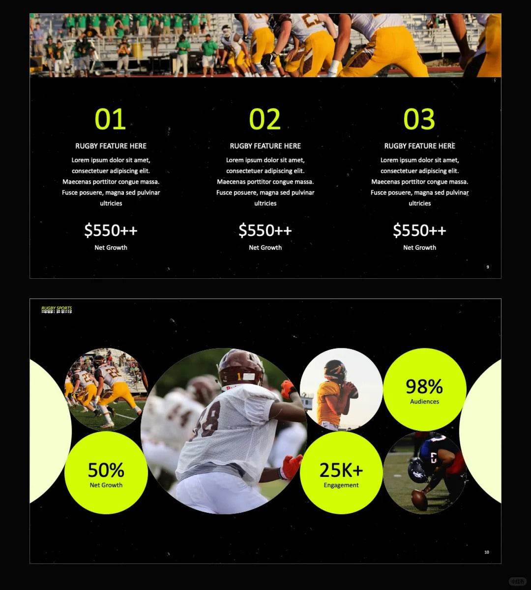 1043 Black and green color matching fashion sports style PPT template - whaledesign