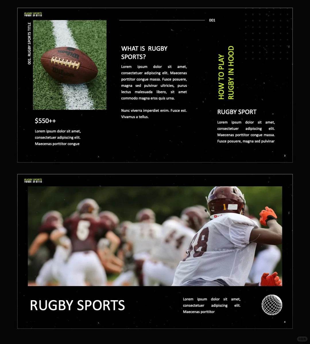1043 Black and green color matching fashion sports style PPT template - whaledesign